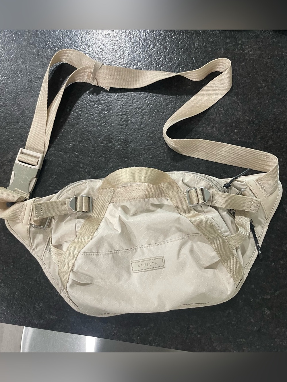Athleta Cream Utility Sling Belt Bag Crossbody Nylon Travel Pack